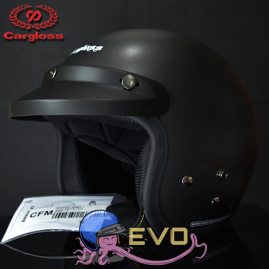 HELM CARGLOSS ORIGINAL CFM RETRO ARMY HALF FACE - GUNMETAL DOFF + KACA DATAR