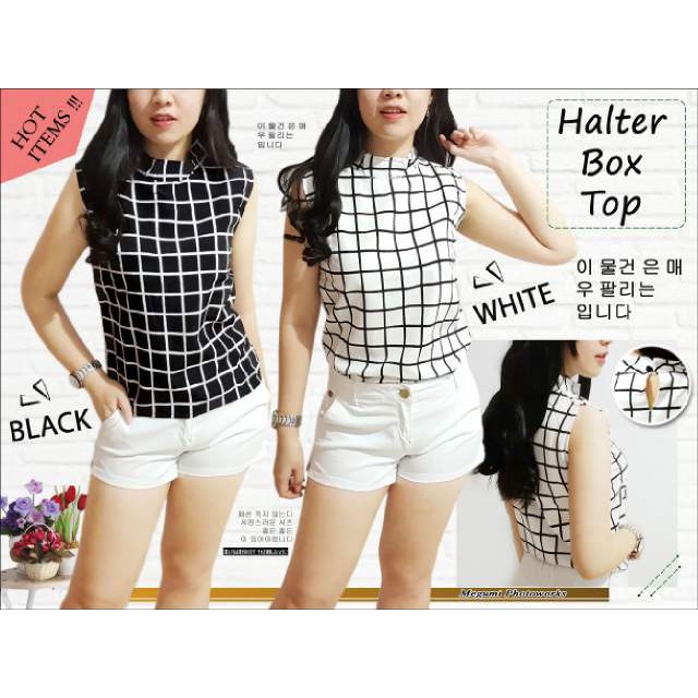 [Halter box RO] Blouse Wanita Twiscont Hitam/Putih