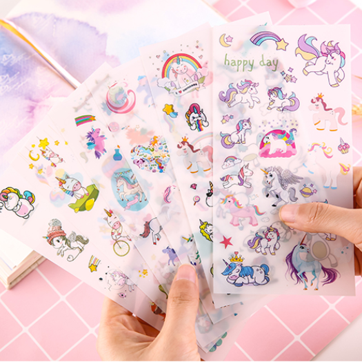 6 Lembar Stiker Motif Kartun Unicorn Lucu Untuk Dekorasi Handbook