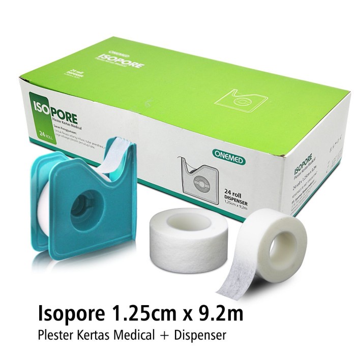 Isopore 1,25cm x 9,2m + Dispenser Onemed Plester Kertas Box isi 24