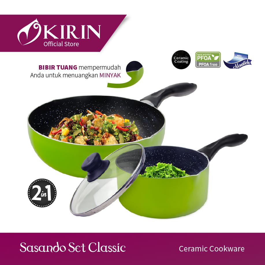 Kirin Sasando Classic Set 2in1 Deep Frypan 24Cm + Saucepan 18Cm - Hijau