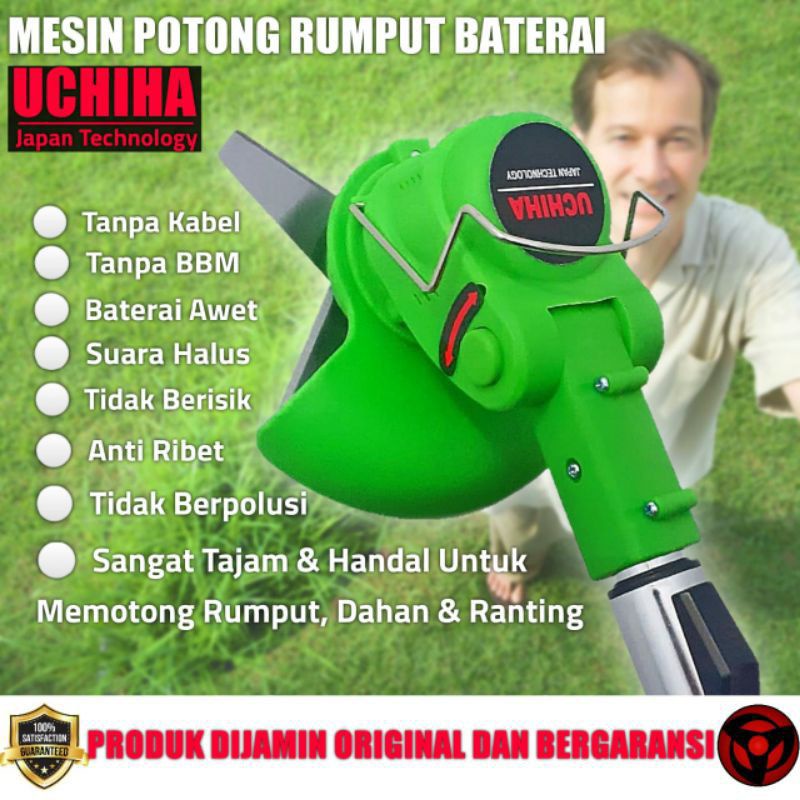 Mesin potong rumput padi uchiha cordless 13v baterai dapat 2 ful bonus Import