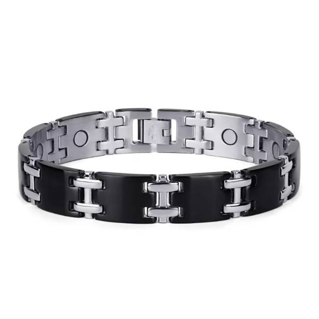 Gelang magnet kesehatan - gelang tungsten keramik hitam kombinasi silver