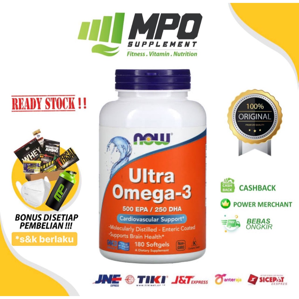 NOW Ultra Omega-3 Omega3 (180 softgels) Minyak Ikan KANDUNGAN TERBAIK NOW Foods Ultra Omega-3 500 EP