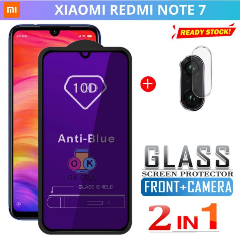 2in1- Tg Anti Gores Blue Light Redmi Note 7 - Tempered Glass Blue Ray Radiasi Redmi Note7 Full Layar