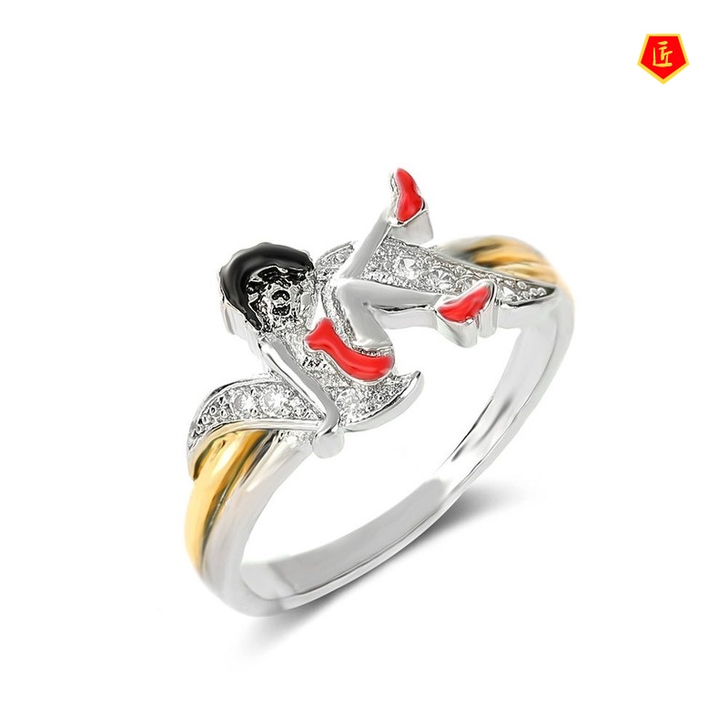 [Ready Stock]Red Dress Beauty Diamond-Studded Ring Female Fashion Personality