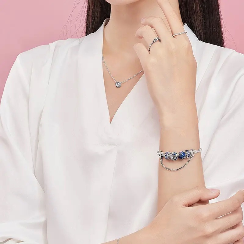 Pandora Kalung 925 Silver Cubic Zirconia Dengan Liontin Berlian Untuk Wanita