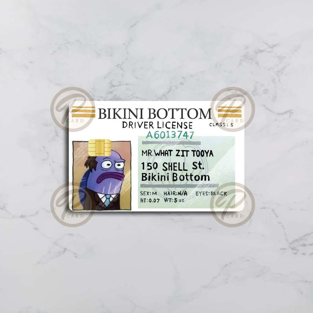 BIKINI BOTTOM LICENSE MR. WHAT ZIT TOOYA - Card Cover Skin Sticker – PLIATA Stiker Kartu ATM, E-TOLL