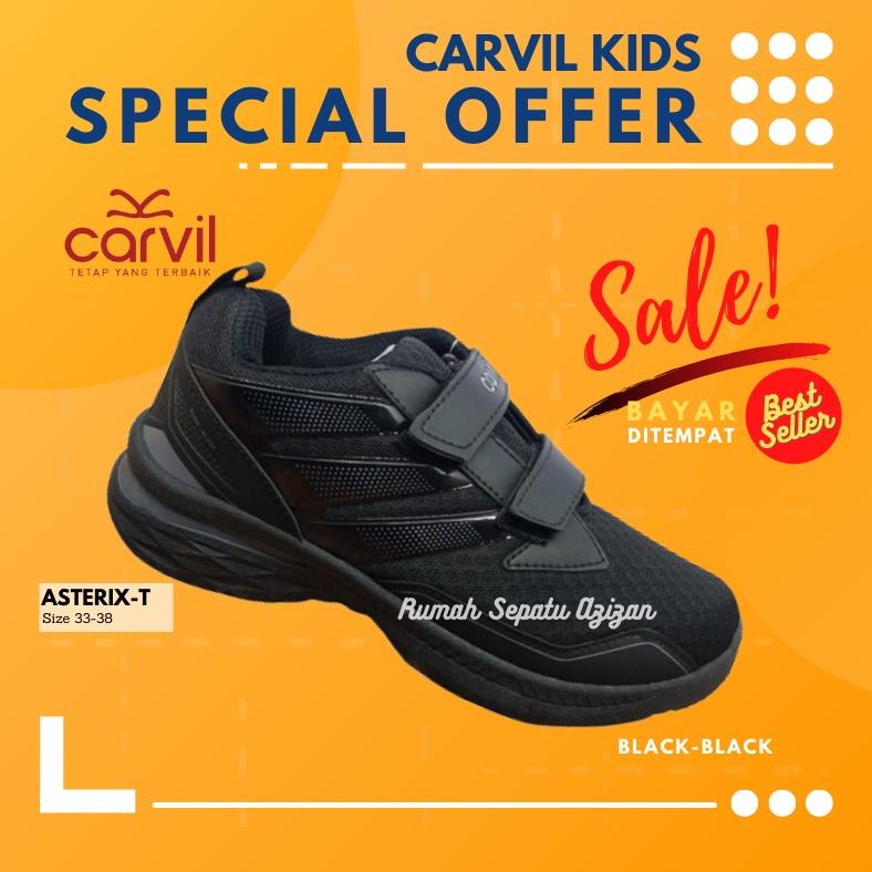 Carvil Asterix-T | Sepatu Sekolah Anak Laki Laki Sd Smp Hitam Original