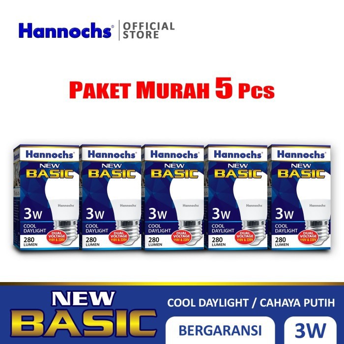 Hannochs - Lampu LED New Basic - 3 watt - Cahaya Putih (Paket 5 PCS)