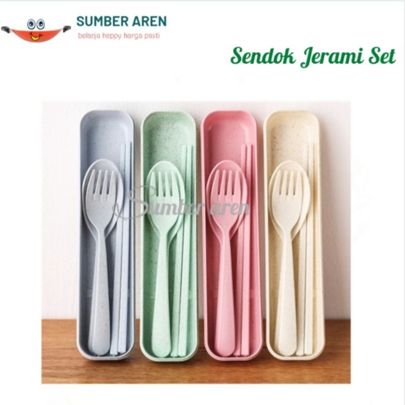 Sendok Set Jerami Alat Makan Souvenir Korean Sendok Garpu Sumpit  Jerami Gandum