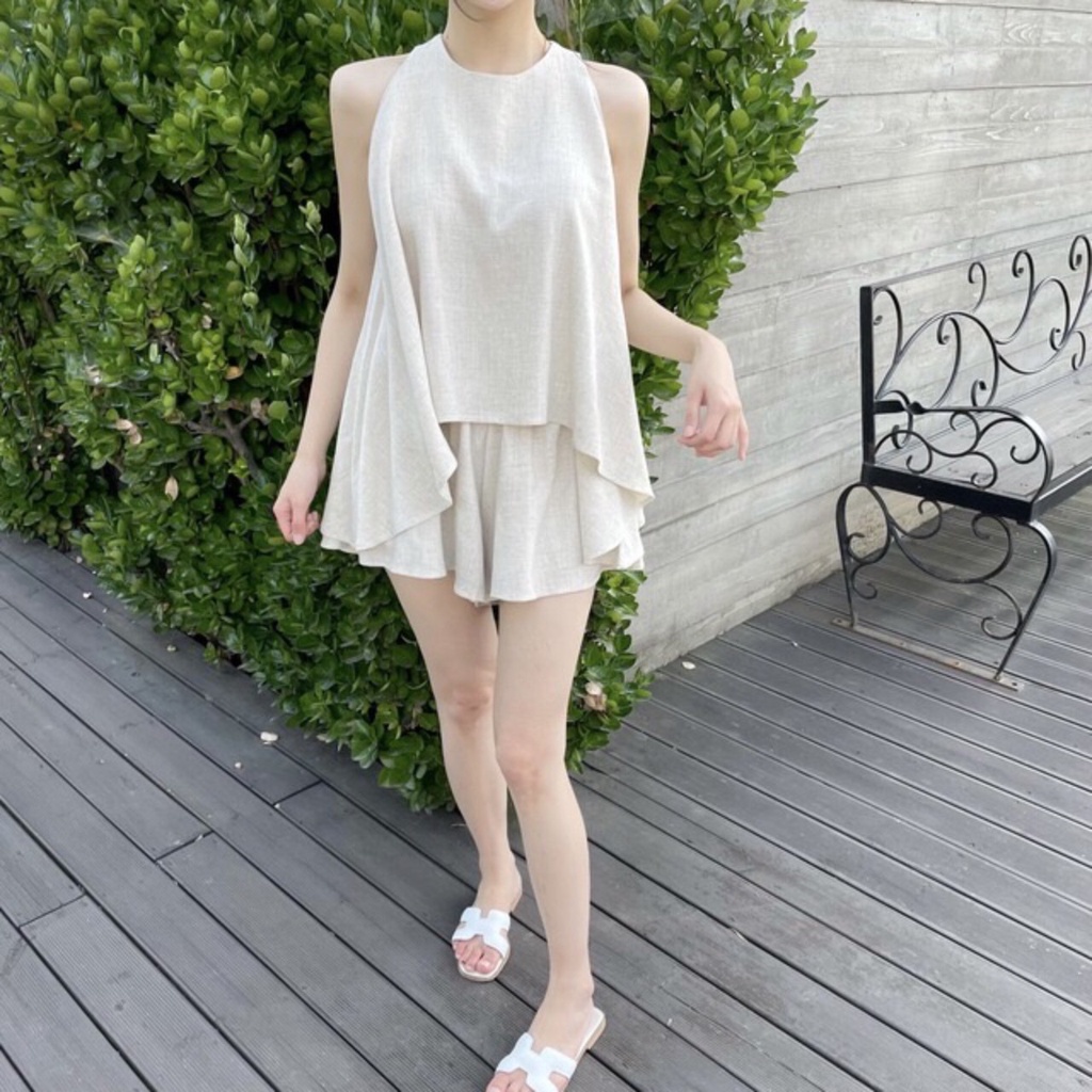SET6531 Vanessa Flowy Flare Linen Set Top & Shorts-2