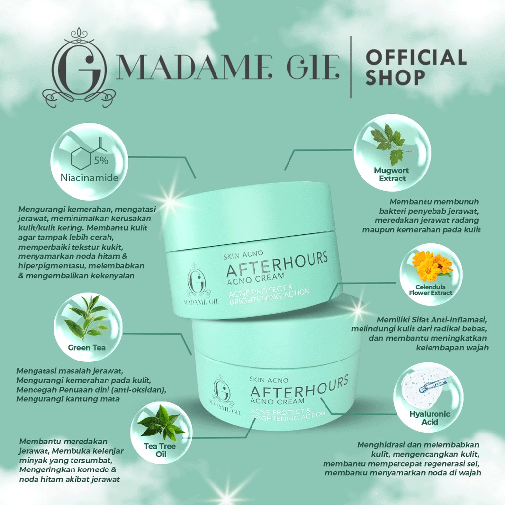 Madame Gie Skin Acno Afterhours Cream 5% Niacinamide - Skincare Krim Wajah Pencerah Kulit