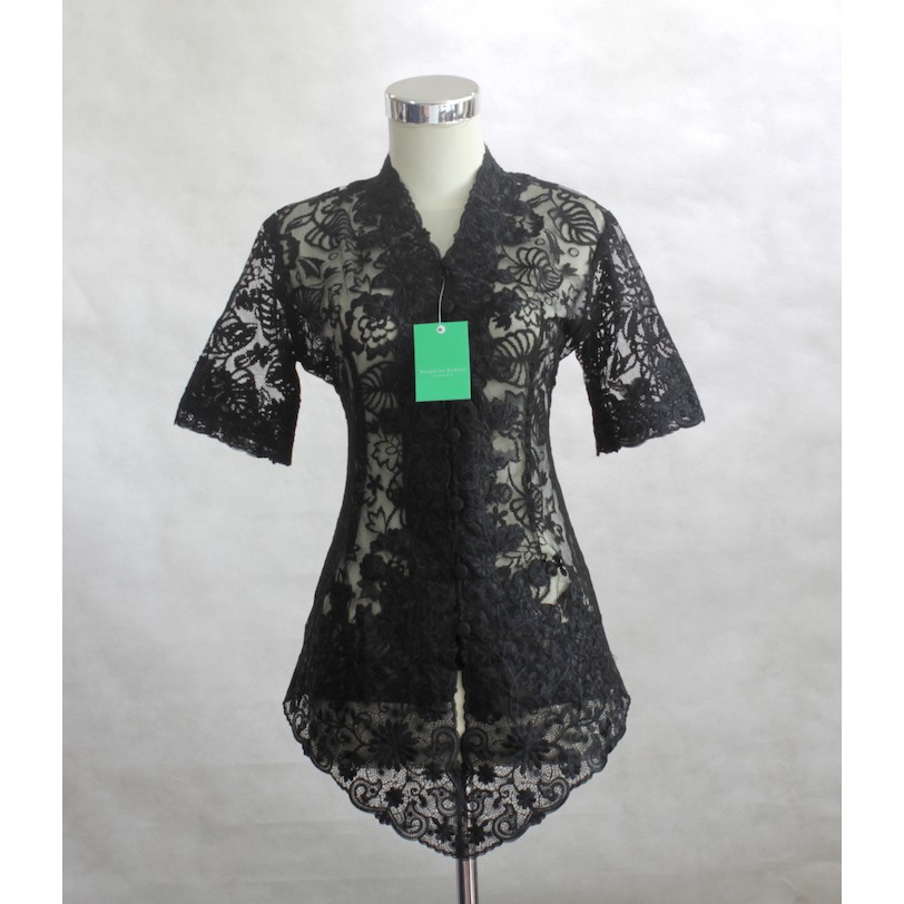 Kebaya Brokat Hitam Tangan Pendek Bordir 801