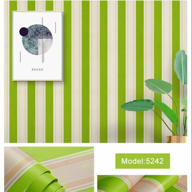 Wallpaper Sticker Salur Hijau 5242 // Wallpaper New // Ukuran +- 9mx45cm