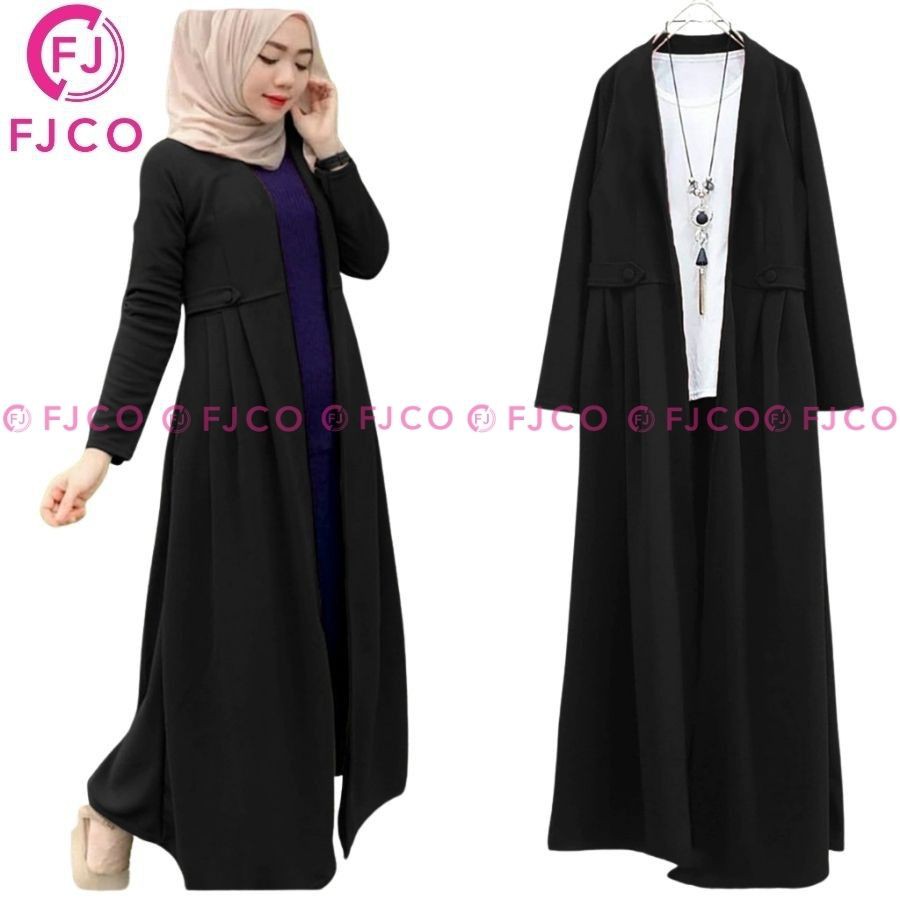 FJCO - Cardigan Oversize Jumbo Wanita Terbaru Korea Style Long Cardi Ravina Cardigan ootd Hijab-Hitam