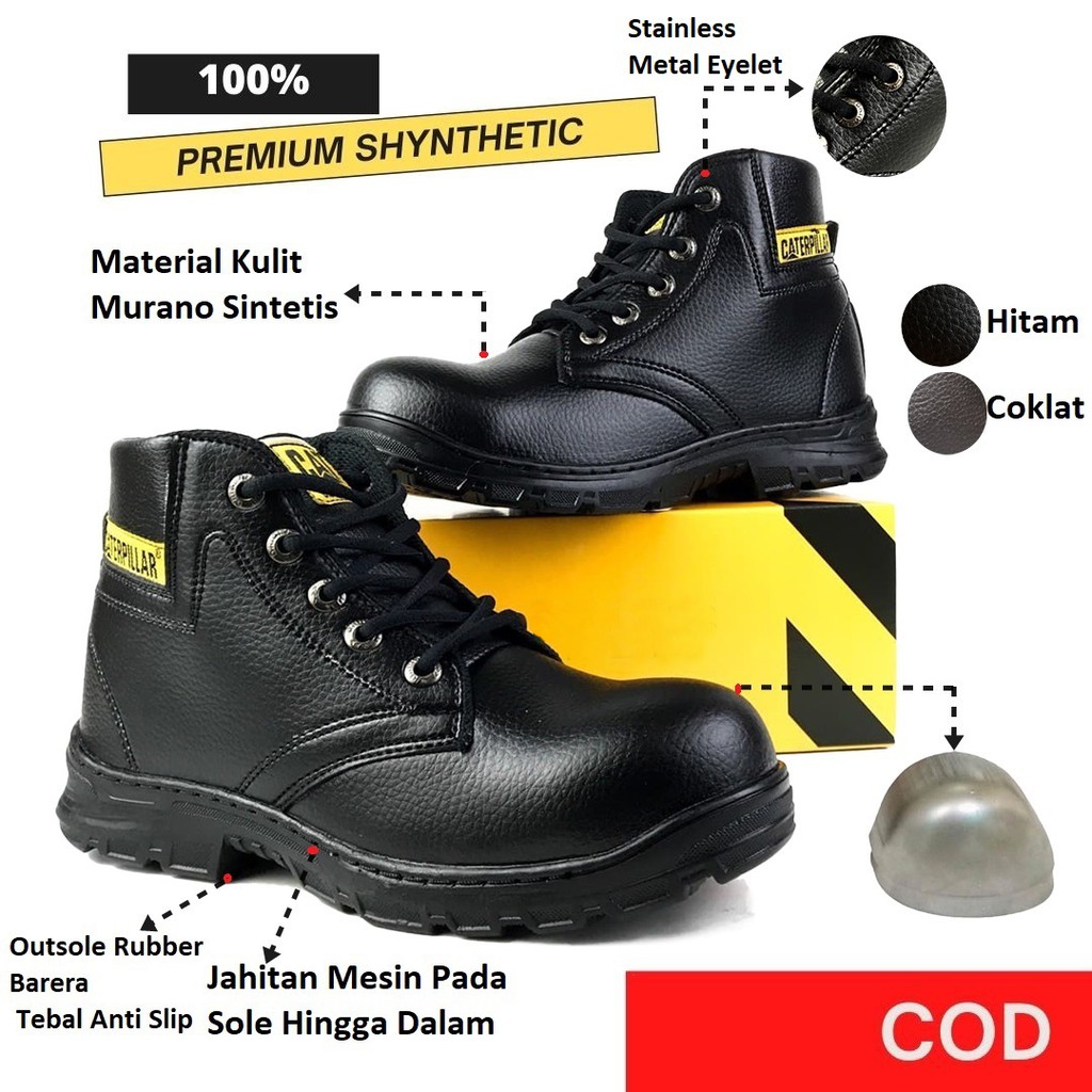 Sepatu Safety Proyek Ujung Besi - Septy Shoes Boot - Septi Kerja Lapangan Kulit Sintetis Tali -BS