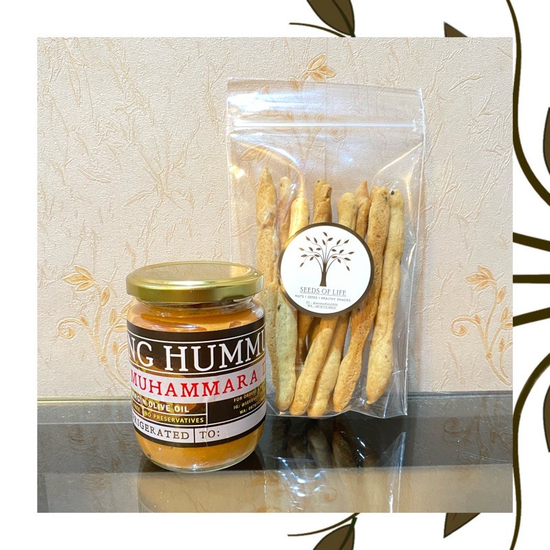 

The Muhammara Dip Set Stick Crunchies , being hummus
