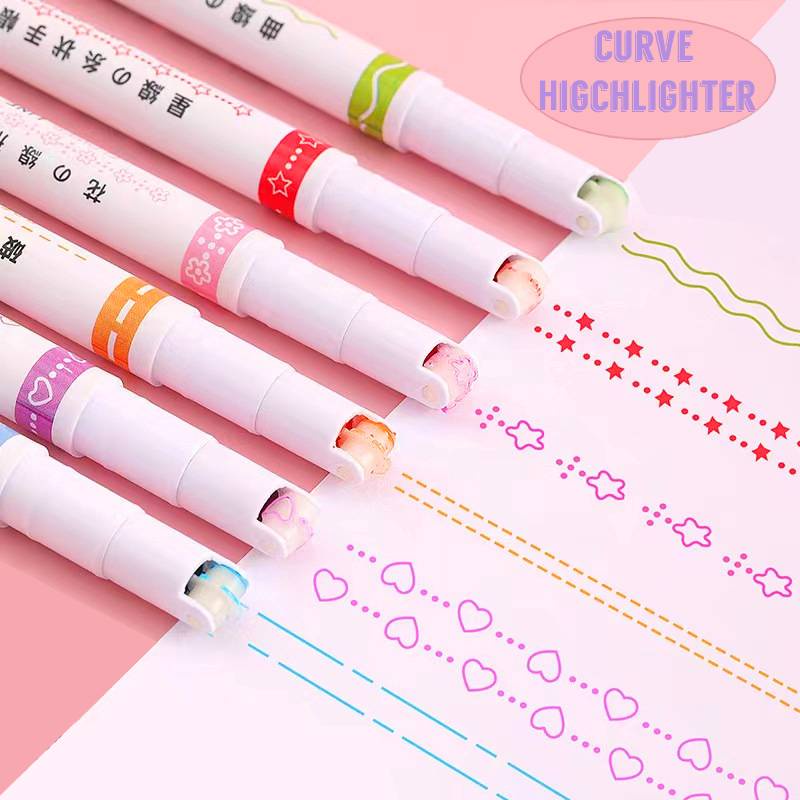 6pcs Pen Highlighter Bentuk Garis Multi Warna Untuk Stationery