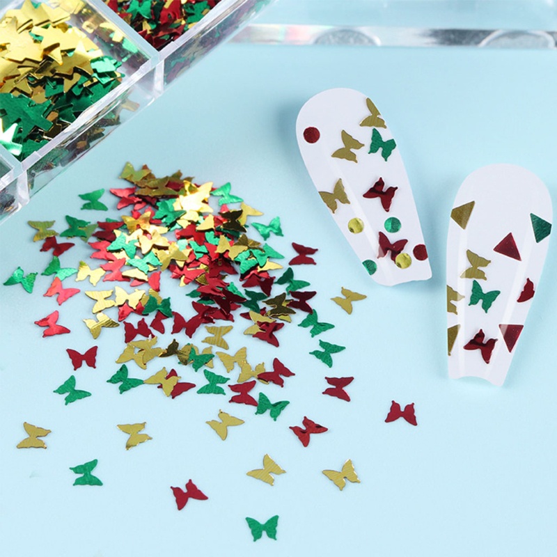 Zzz 12 Sekat / Kotak Payet Glitter Motif Snowflake Natal Untuk Dekorasi Nail Art / Manicure / Salon