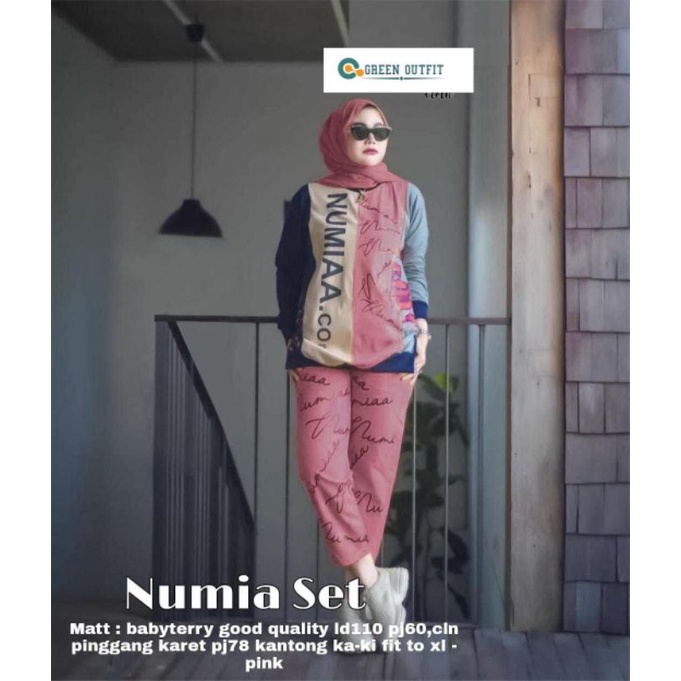 NUMIA Set / Full babyterry / celana pinggang karet / saku kanan kiri