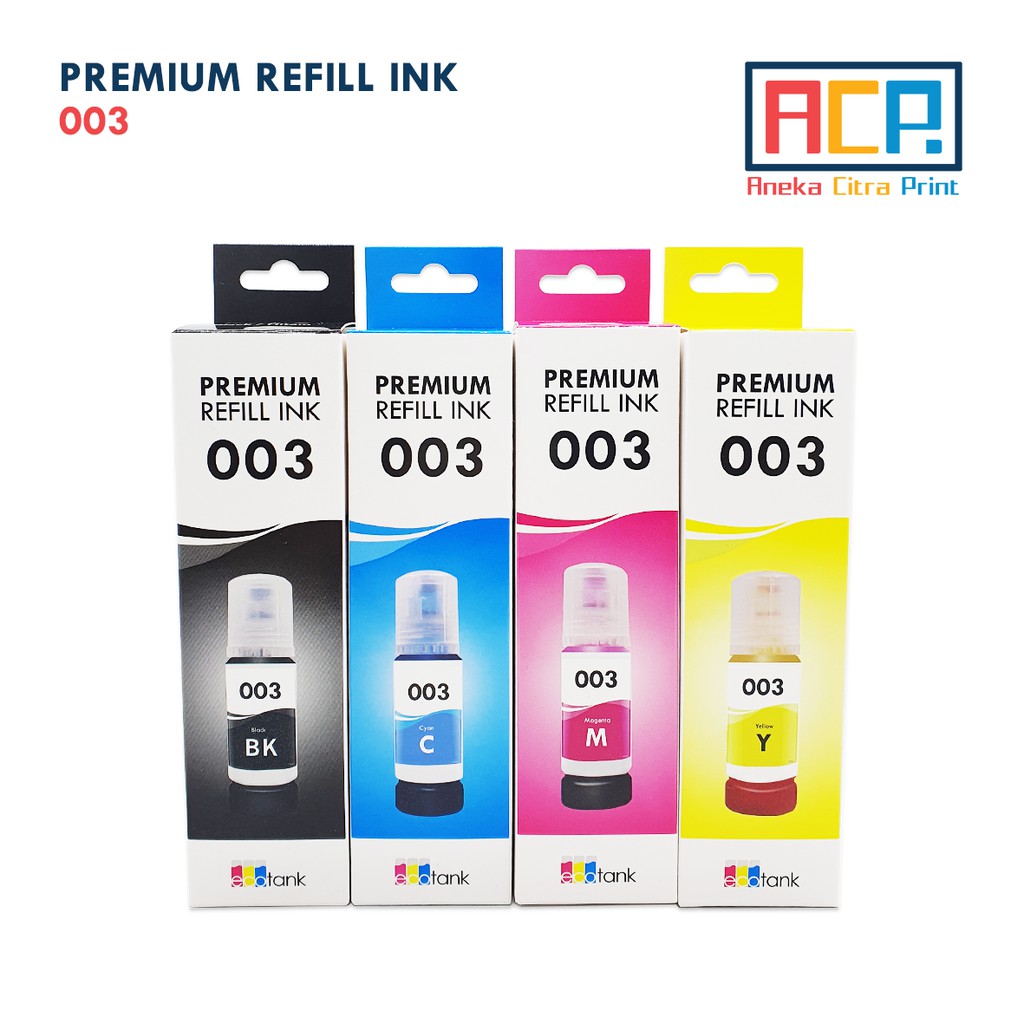 ACP Premium Refill Ink 003 SET - Tinta Dye Epson L1110 L3110 L3150 L3210 L5190 - Black Cyan Magenta Yellow