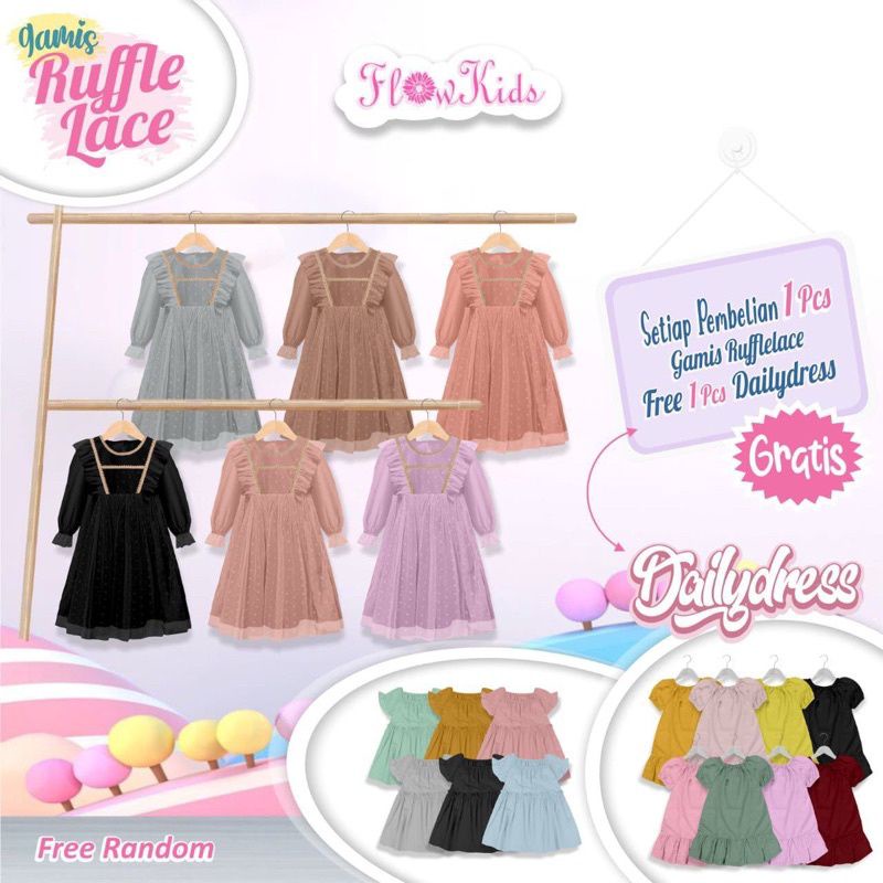 Afsheenstore Gamis Anak Ruffle Lace Ready Size 2