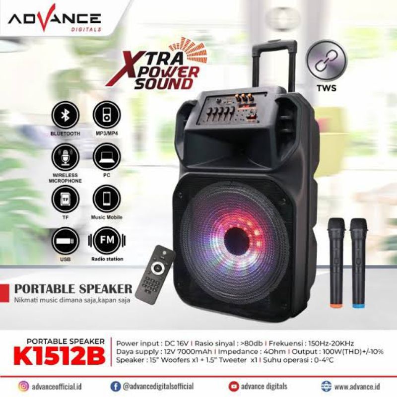 SPEAKER ADVANCE K1512B SPEAKER AKTIF SPEAKER TROLLY SPEAKER MITTING SPEAKER BLUETOOTH SPEAKER KOPER 