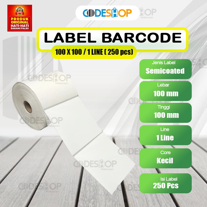 

LABEL BARCODE CODESHOP SEMICOATED 100 X 100 ISI 250 PCS