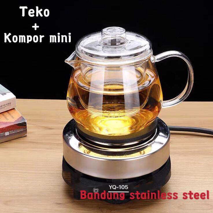 1set teko kaca 750ml plus Kompor listrik mini elektrik