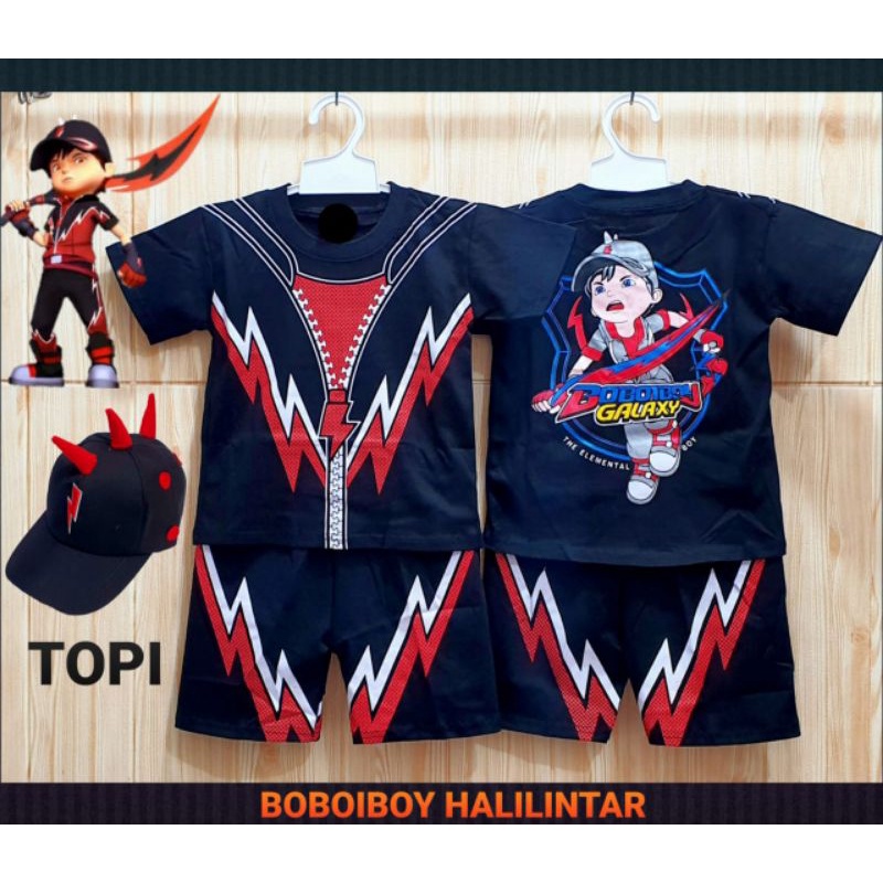 SETELAN BAJU ANAK LAKI-LAKI KOSTUM BOBOIBOY HALILINTAR UNTUK USIA 1-10 TAHUN (TANPA TOPI)