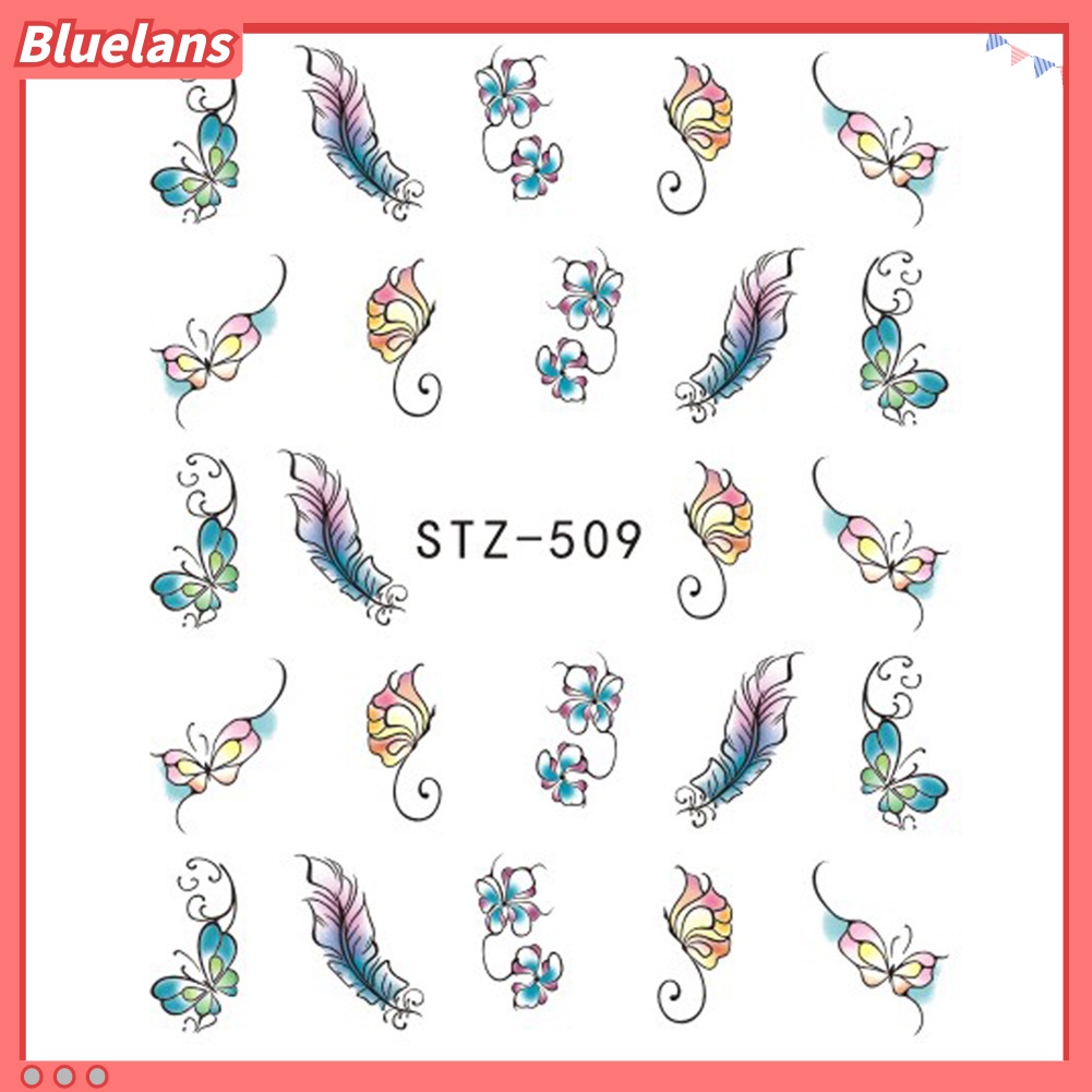 Bluelans Stiker Kuku Motif Bunga Kupu-Kupu Gaya Vintage Untuk Manicure