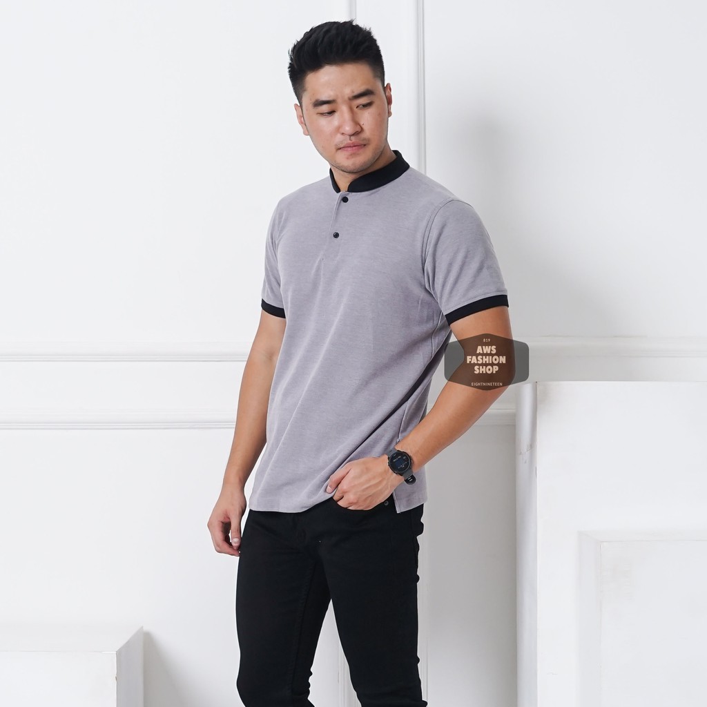 Kaos Polo Pria Polo Shirt Kerah Shanghai Polos Abu Muda BIG SIZE JUMBO XXL / 3XL 819-EightNineTeen