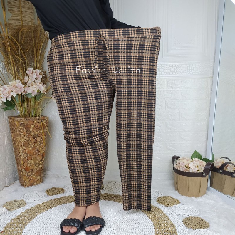 (FASHION_WANITA)CELANA DOTTY MOTIF KOTAK BIG SIZE/CELANA TARTAN PANJANG KOREAN STYLE JUMBO