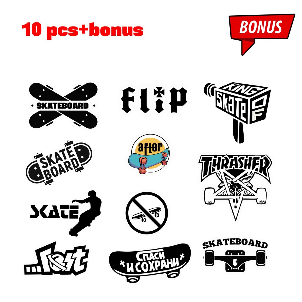 

Paket stiker Skakeboard isi 10pcs Bonus 1 pcs Stiker Stiker berkualitas