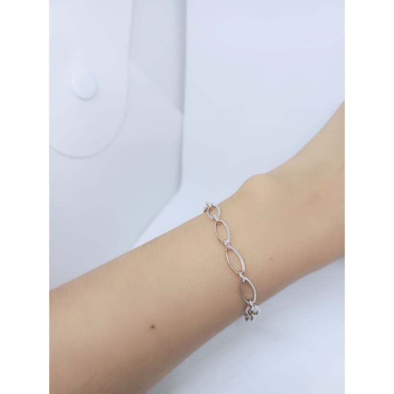 gelang rantai oval hollo silver925 / perhiasan gelang tangan perak asli lapis mas putih