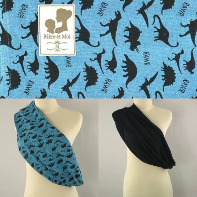 GEOS Reversible motif BLUE DINO, Premium Pouch Sling by Mere et Moi