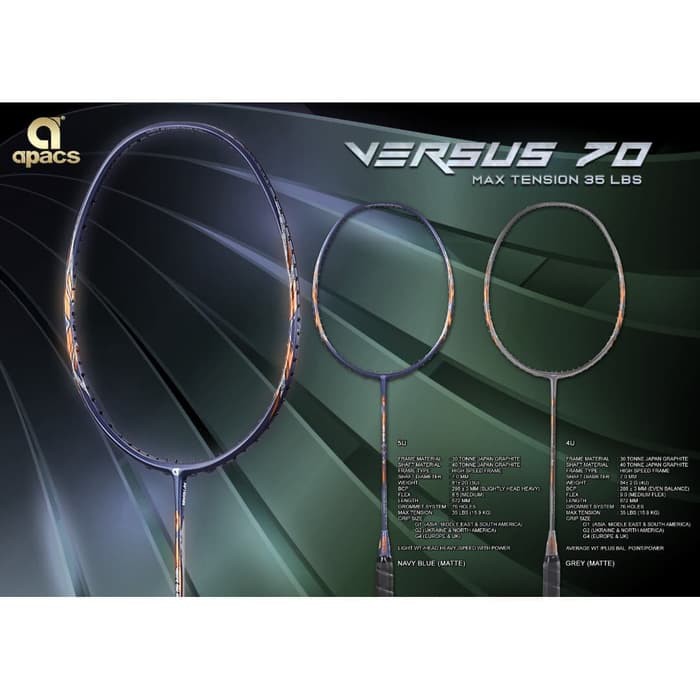 Promo Raket Badminton APACS VERSUS 70 - ORIGINAL 4U DAN 5U TENSION 35LBS Limited
