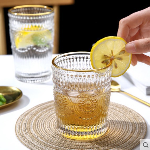 Jaures Glass Mug with Ornament Gold List / Gelas Mug Ornamen