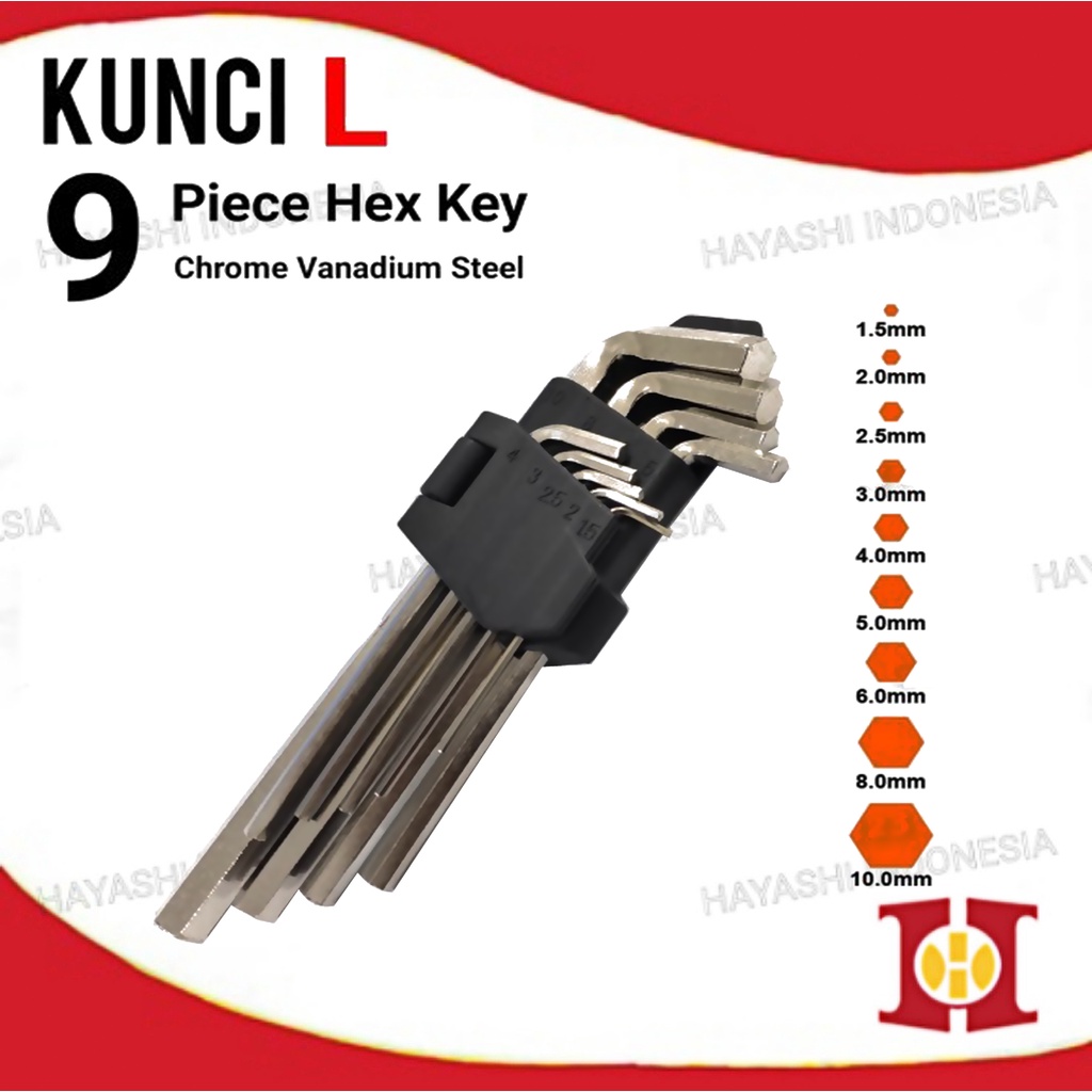 Kunci L Panjang 9 Piece Hex Key Kunci L Set