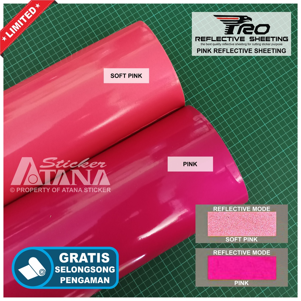 Bahan Stiker Cutting Pink Pro Reflective Sheeting Skotlet Nyala Magenta Printing Sticker Material Scotchlite Scotlet Reflektif Sechotlite Memantulkan Cahaya Flash Malam Hari Mata Kucing Prolite Mesin Plotter