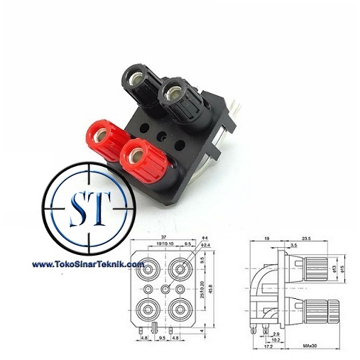 Terminal Speaker Binding Post 4 Pin Banana Plug Merah Hitam Input Tapal Kuda Box Bell 4 kaki  Ba-82