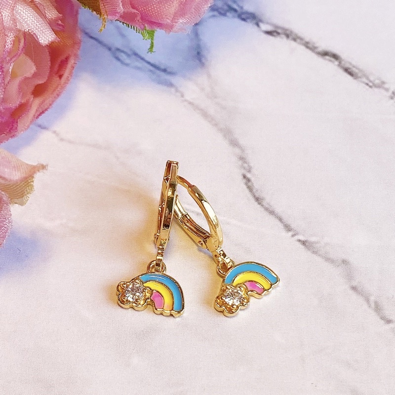 Anting Anak Kristal Rainbow Lapis Emas