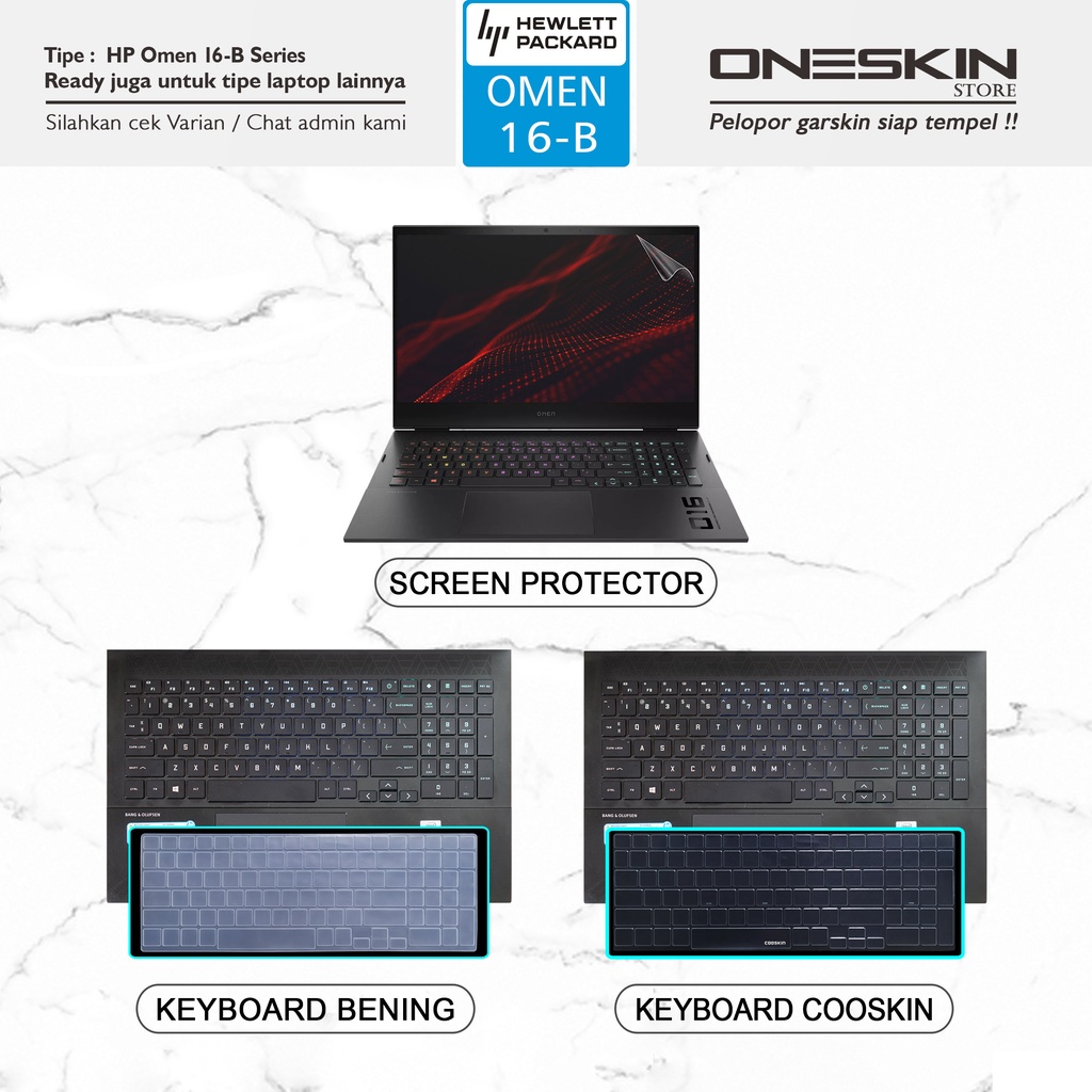 Garskin Sticker Laptop Pelindung Keyboard Screen Protector HP Omen 16-b b0047tx b0064tx b0171tx b0172tx Gambar Full Body Silikon Bening Glossy Doff