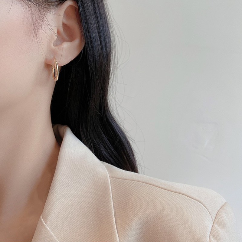 Anting Sterling Silver S925 Bentuk Lingkaran Kecil Warna Emas Gaya Jepang Korea