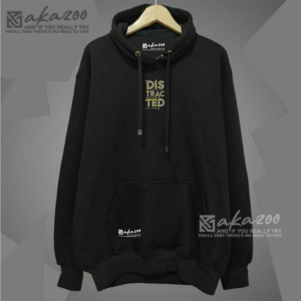 hoodie pria distro AKAZOO warna hitam DIS TRAC TED sablon putih hoodie oversize pria sweater oversize pria jamper cowok hoodie pria japanese style hoodie tebal oversize hudie pria original bandung unisex premium akazooofficial