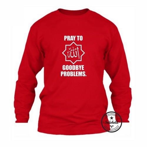 Indoholic Atasan Baju Kaos Distro Kaos Lengan Panjang Kaos Dakwah Kaos Muslim Pria Wanita Combed 100% Pray To Allah