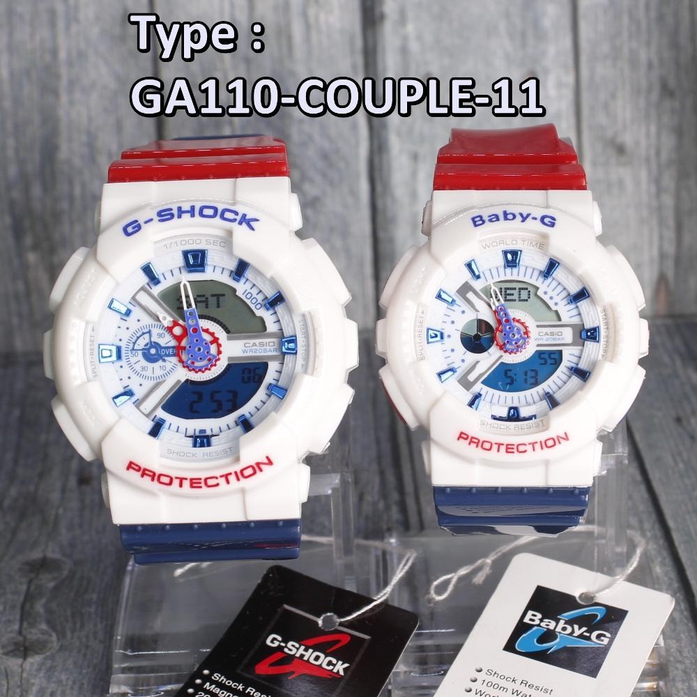 Jam Tangan Couple CASIO G Shock Baby G GA110 Putih merah biru pria wanita samaan kado hadiah bonus