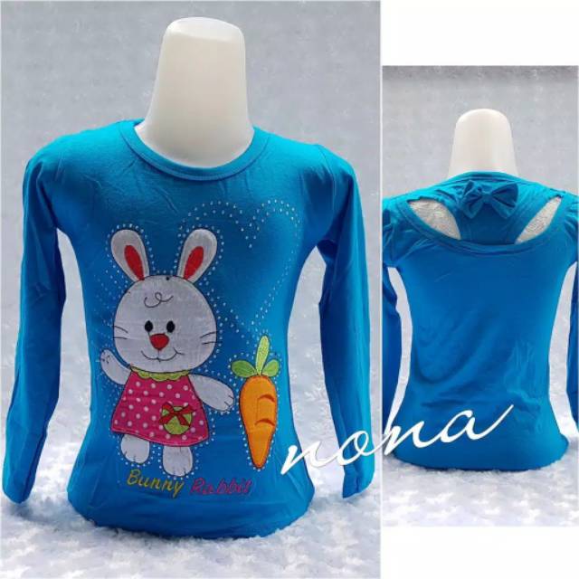 Kaos anak lengan panjang 1-5 tahun bordir payet bunny off shoulder merk nona