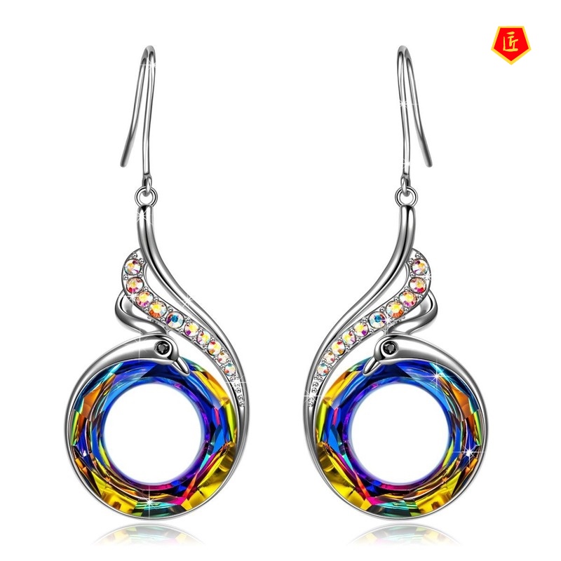 [Ready Stock]Colorful Crystal Phoenix Earrings Creative Personality